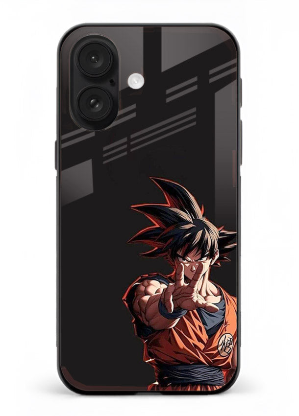 goku battle ready black anime art iphone 18 glass cover intense dbz action case