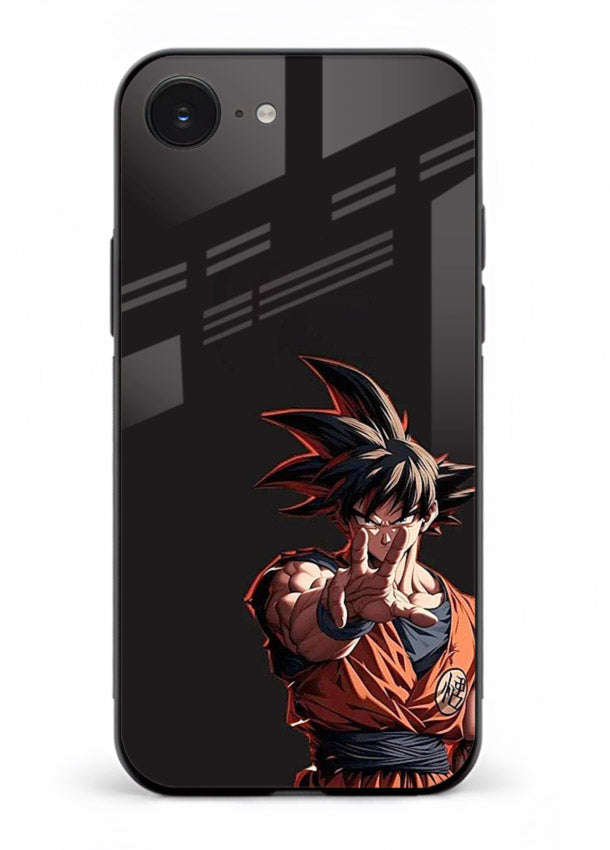 goku battle ready black anime art iphone 16e glass cover intense dbz action case