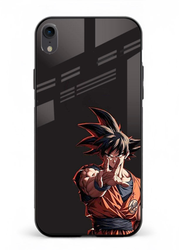 goku battle ready black anime art iphone xr glass cover intense dbz action case