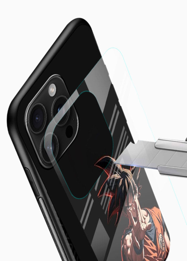 goku battle ready black anime art glossy vibrant premium glass cover intense dbz action case - Angle Blade