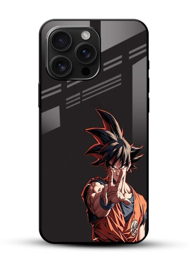 goku battle ready black anime art glossy vibrant premium glass cover intense dbz action case - Angle Front