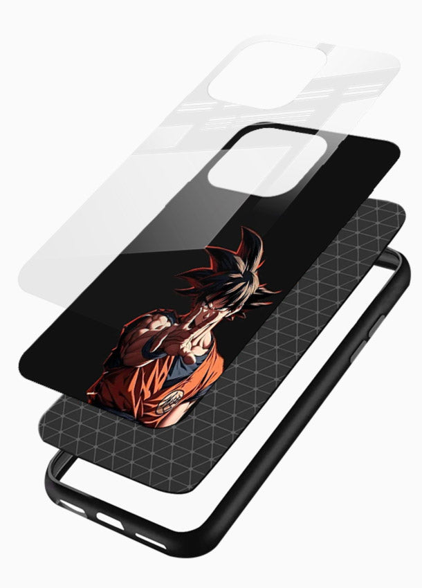 goku battle ready black anime art glossy vibrant premium glass cover intense dbz action case - Angle Layers