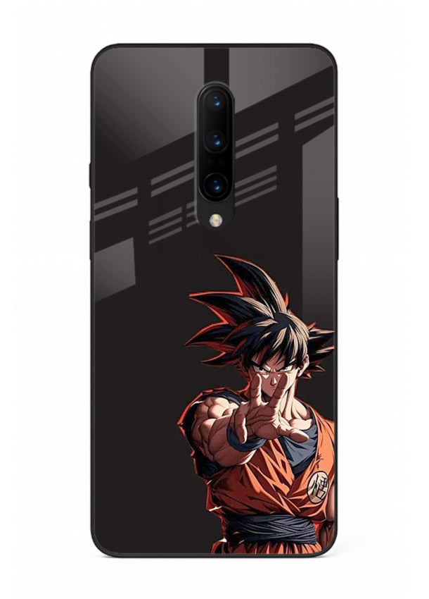 goku battle ready black anime art OnePlus 7 Pro glass cover intense dbz action case