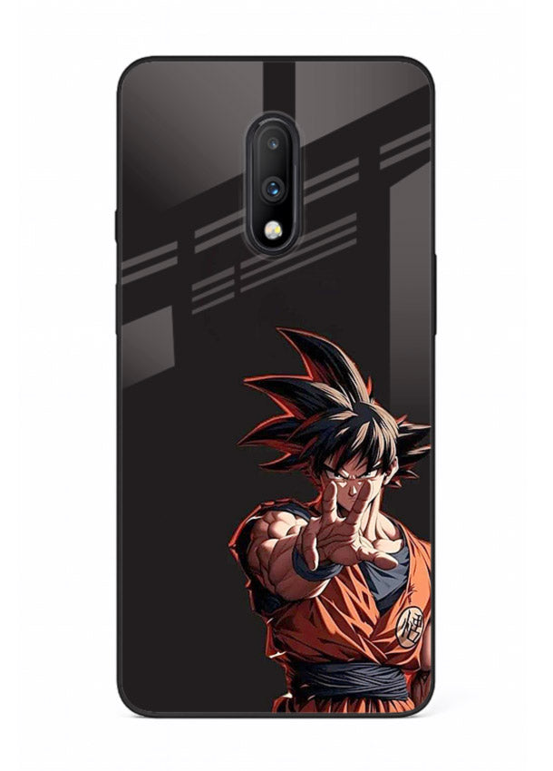 goku battle ready black anime art OnePlus 7 glass cover intense dbz action case