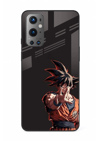 goku battle ready black anime art OnePlus 9 glass cover intense dbz action case