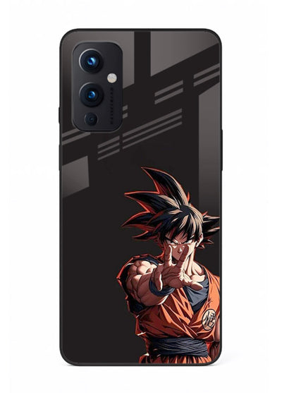 goku battle ready black anime art OnePlus 9 Pro glass cover intense dbz action case