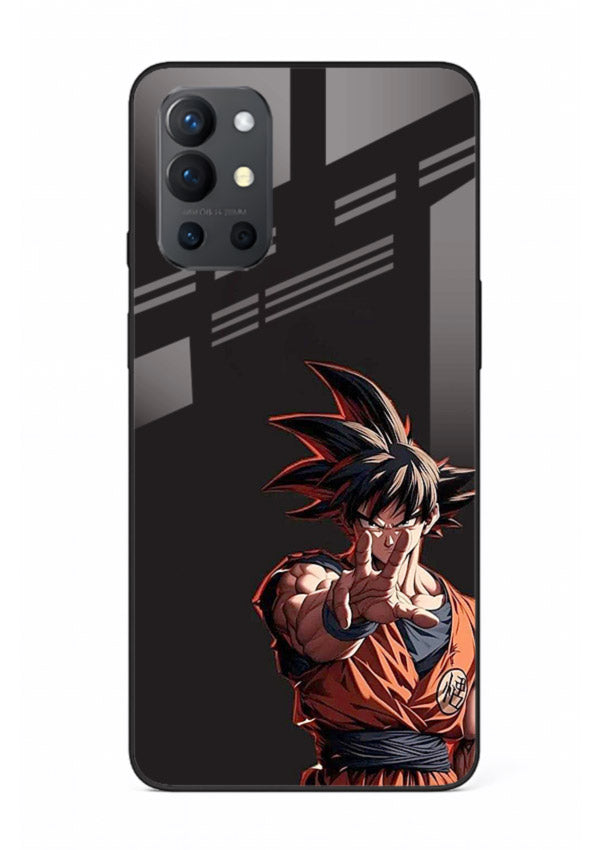 goku battle ready black anime art OnePlus 9R glass cover intense dbz action case