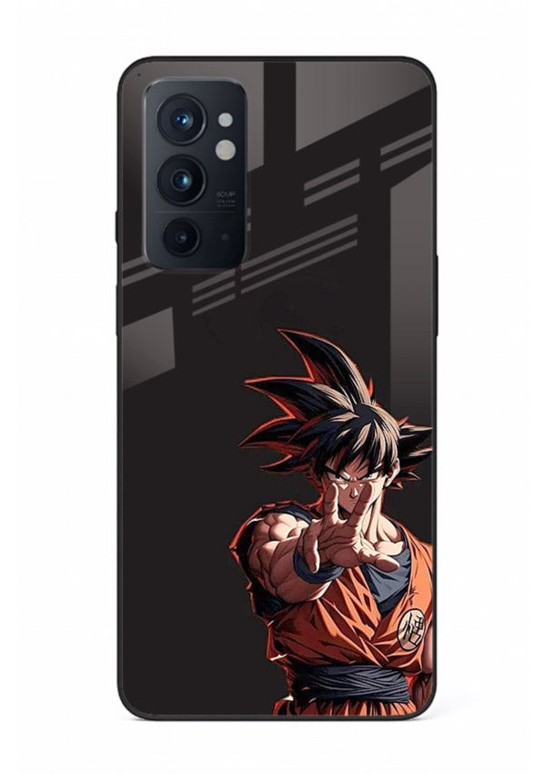goku battle ready black anime art OnePlus 9RT glass cover intense dbz action case