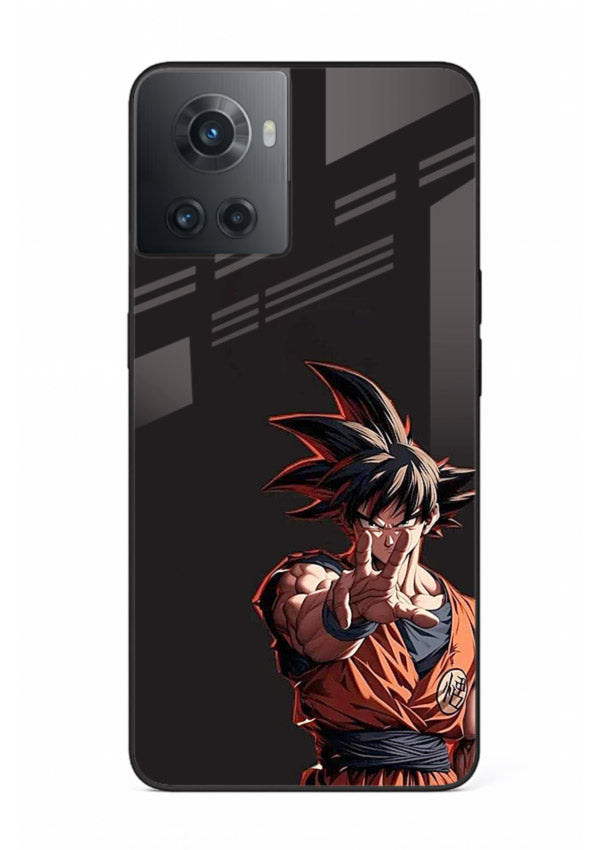 goku battle ready black anime art OnePlus 10R glass cover intense dbz action case