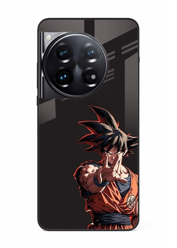 goku battle ready black anime art OnePlus 12 glass cover intense dbz action case