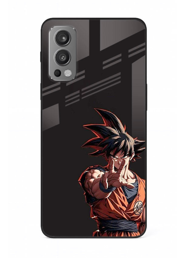 goku battle ready black anime art OnePlus Nord 2 glass cover intense dbz action case
