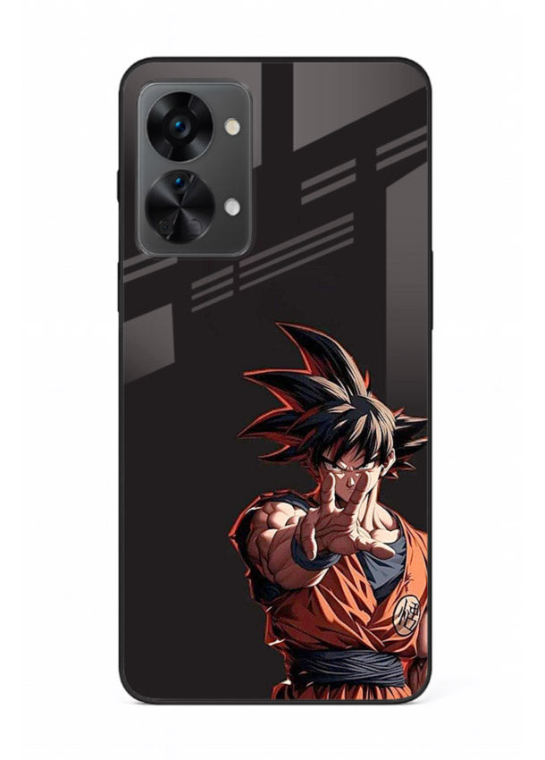 goku battle ready black anime art OnePlus Nord 2T glass cover intense dbz action case