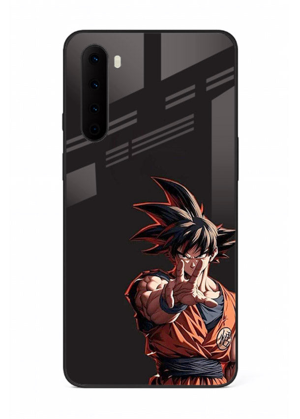 goku battle ready black anime art OnePlus Nord glass cover intense dbz action case