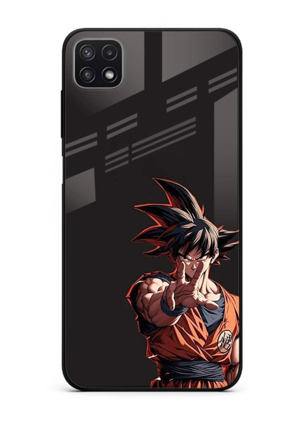 goku battle ready black anime art Samsung F42 5G glass cover intense dbz action case