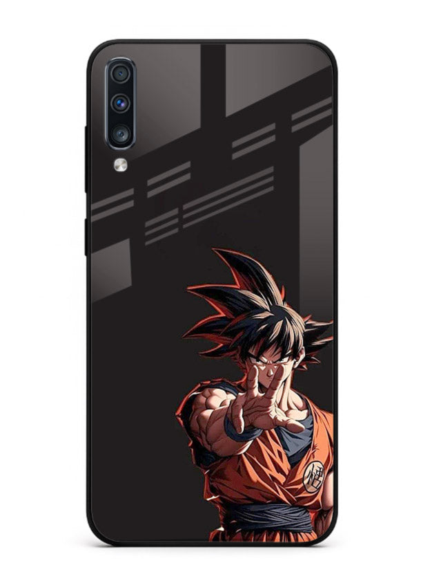 goku battle ready black anime art Samsung A70 glass cover intense dbz action case