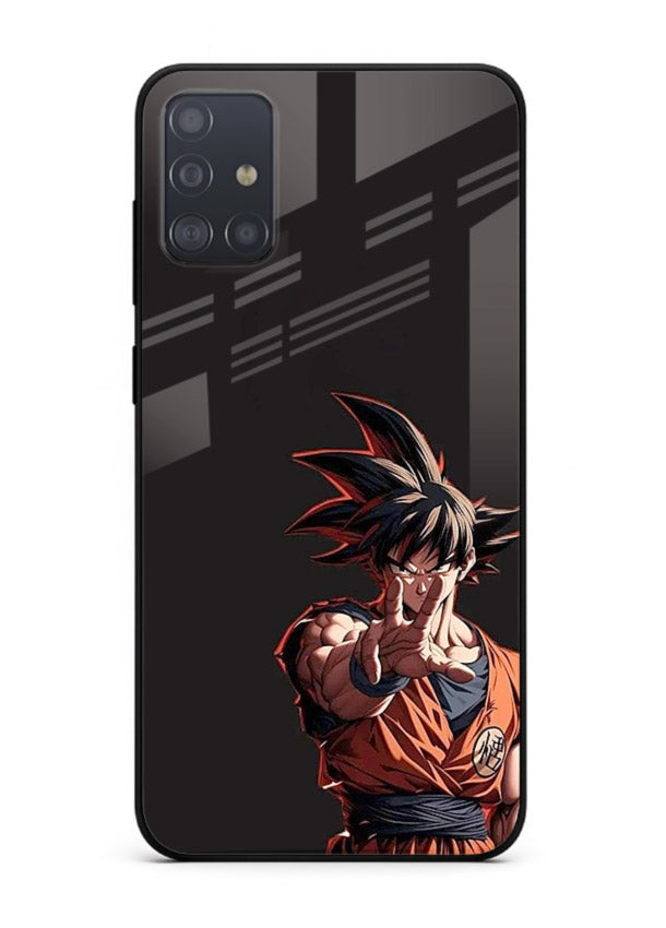 goku battle ready black anime art Samsung A71 glass cover intense dbz action case