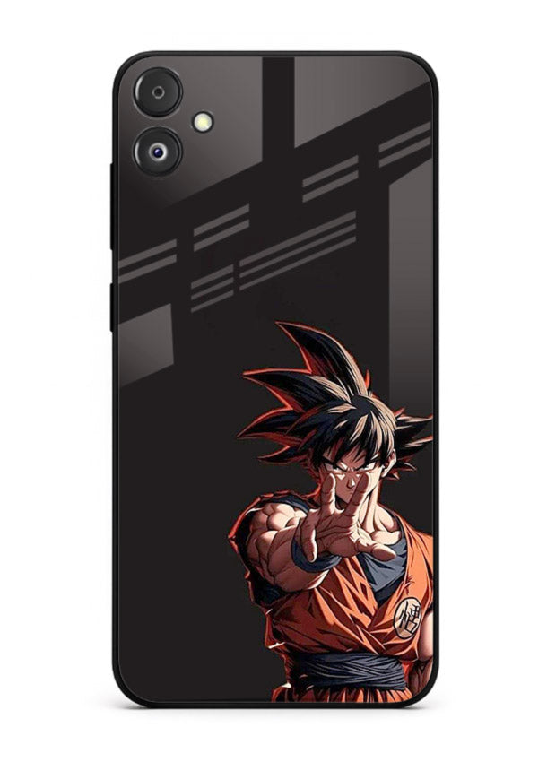 goku battle ready black anime art Samsung F14 5G glass cover intense dbz action case