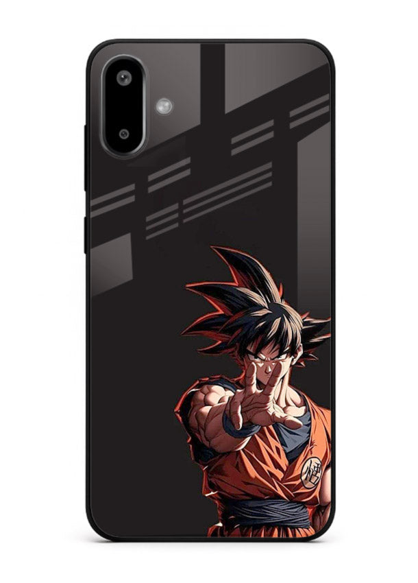 goku battle ready black anime art Samsung F06 5G glass cover intense dbz action case