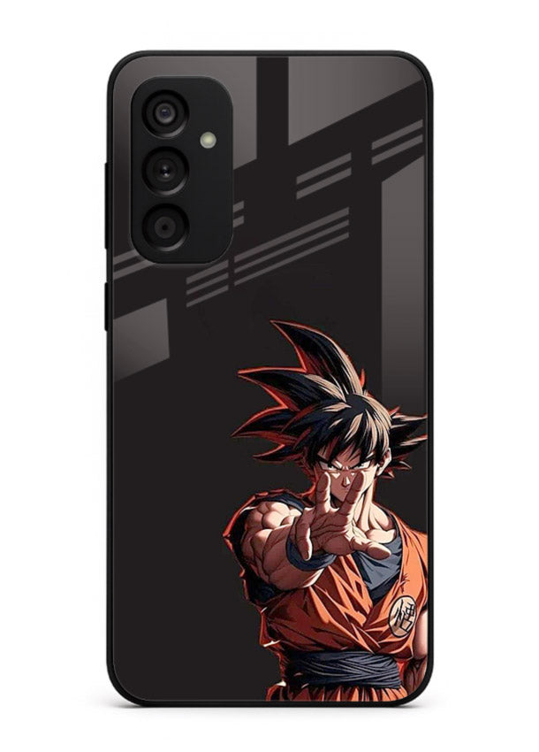 goku battle ready black anime art Samsung A14 5G glass cover intense dbz action case