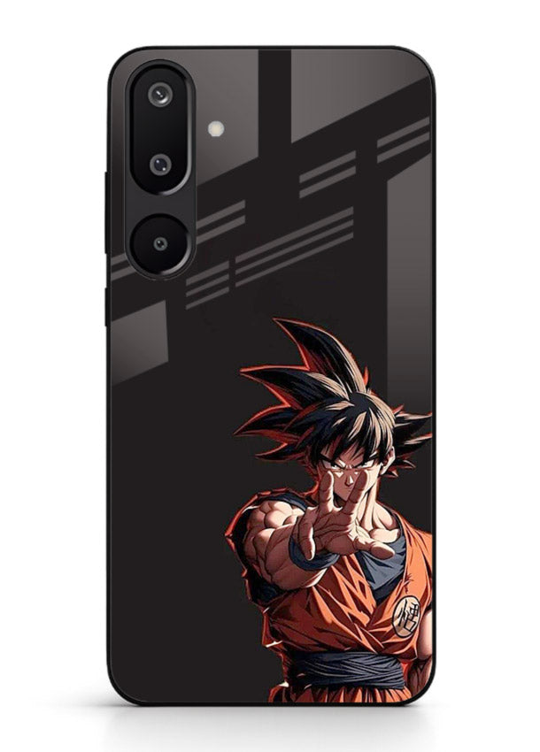 goku battle ready black anime art Samsung F16 5G glass cover intense dbz action case
