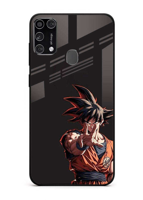 goku battle ready black anime art Samsung M31 Prime glass cover intense dbz action case