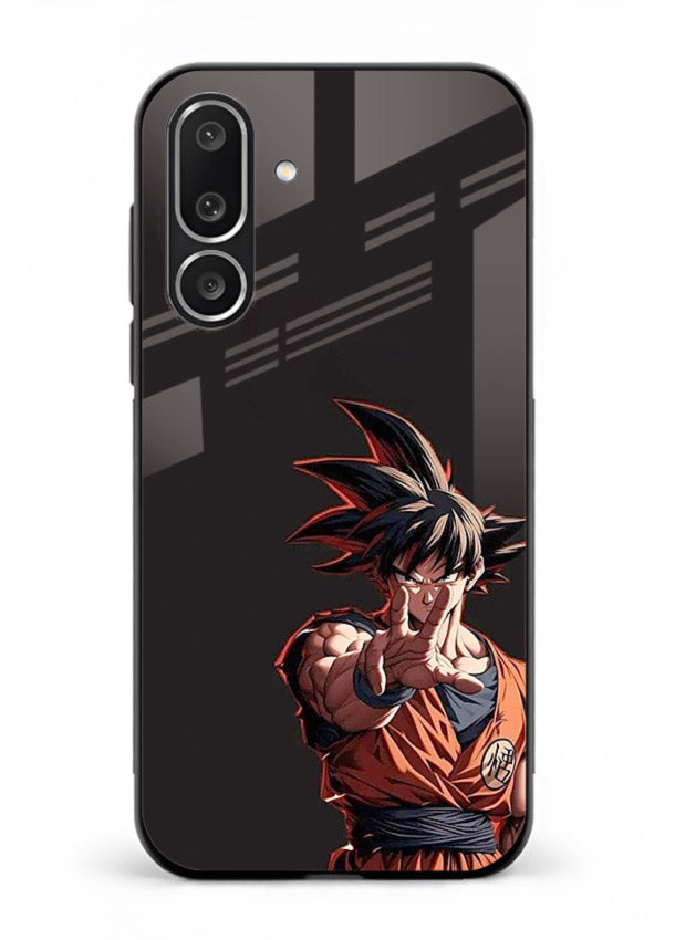 goku battle ready black anime art Samsung M56 5G glass cover intense dbz action case