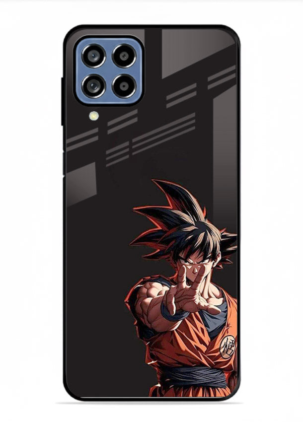 goku battle ready black anime art Samsung M33 5G glass cover intense dbz action case