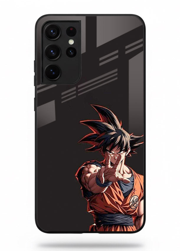 goku battle ready black anime art Samsung S21 Ultra glass cover intense dbz action case