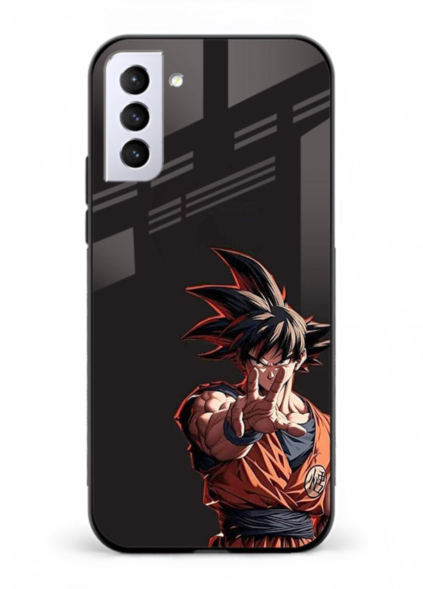 goku battle ready black anime art Samsung S21 glass cover intense dbz action case