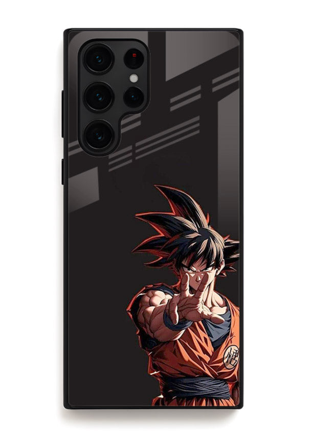 goku battle ready black anime art Samsung S23 Ultra glass cover intense dbz action case