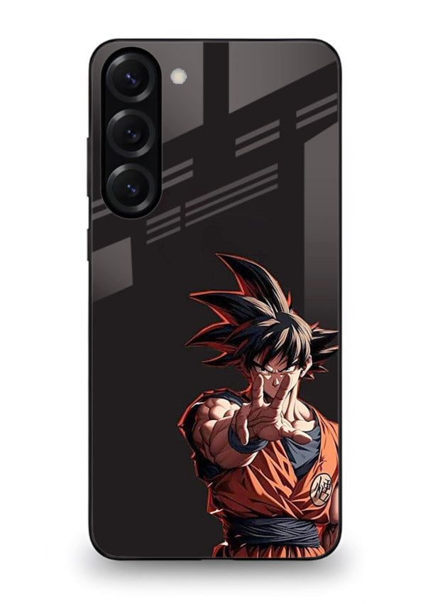 goku battle ready black anime art Samsung S23 glass cover intense dbz action case