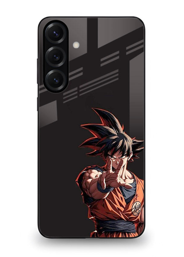 goku battle ready black anime art Samsung A35 5G glass cover intense dbz action case