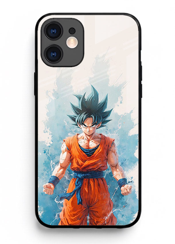 goku blue aura power anime art iphone 12 mini glass cover glowing dbz transformation case