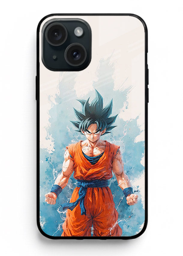 goku blue aura power anime art iphone 13 mini glass cover glowing dbz transformation case