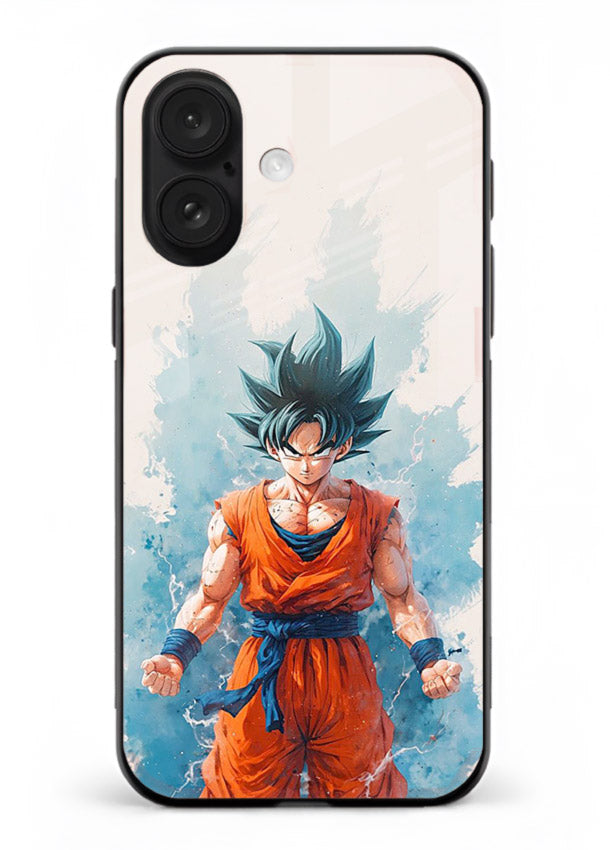 goku blue aura power anime art iphone 18 glass cover glowing dbz transformation case