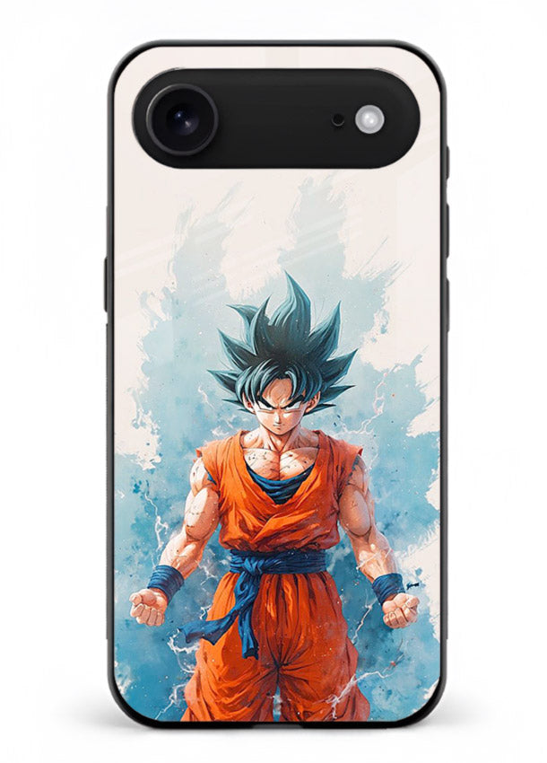 goku blue aura power anime art iphone 18 air glass cover glowing dbz transformation case