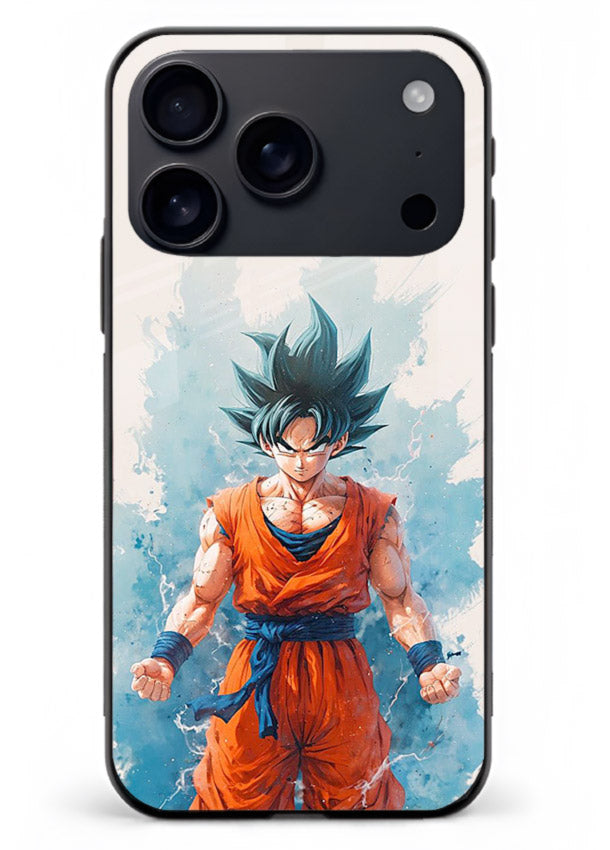 goku blue aura power anime art iphone 18 pro max glass cover glowing dbz transformation case