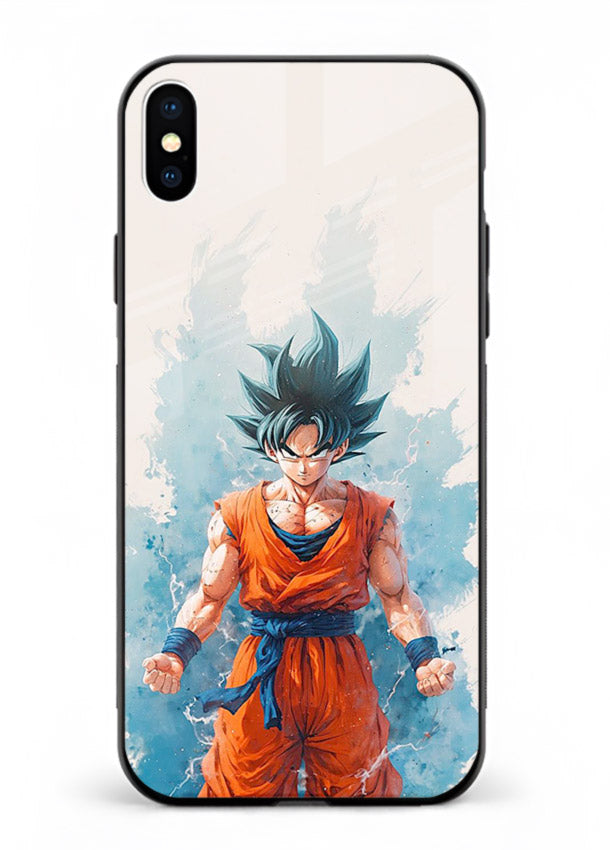 goku blue aura power anime art iphone xs max glass cover glowing dbz transformation case