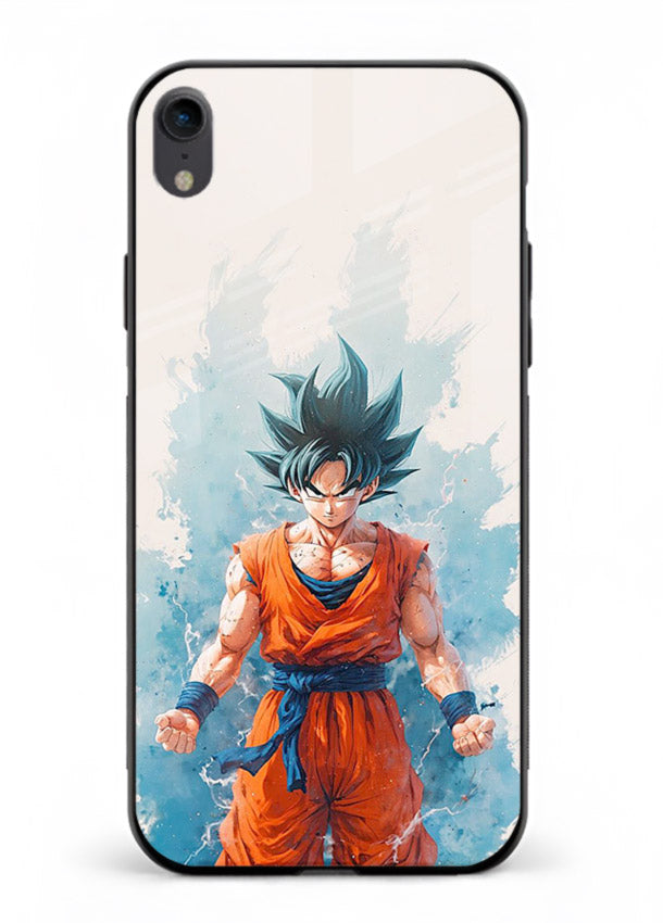 goku blue aura power anime art iphone xr glass cover glowing dbz transformation case