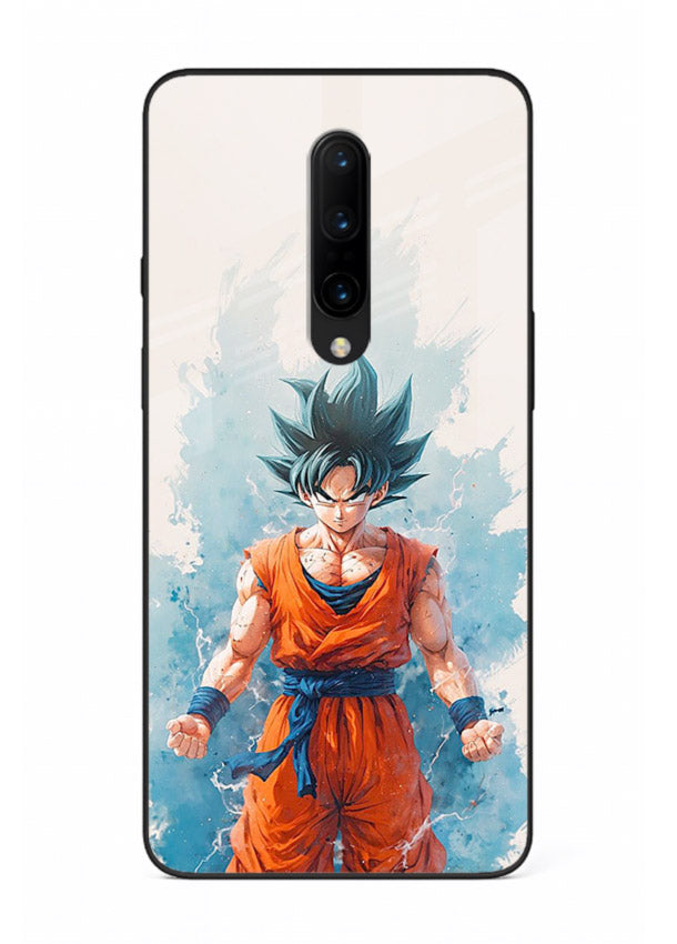 goku blue aura power anime art OnePlus 8 glass cover glowing dbz transformation case