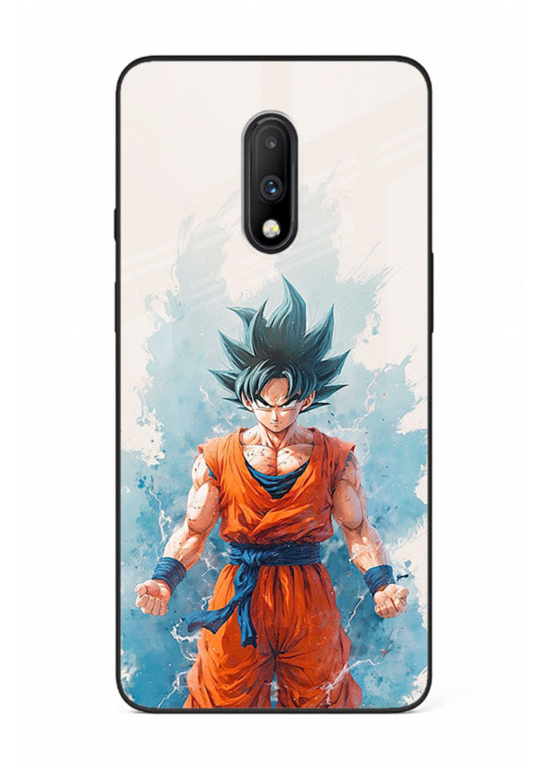 goku blue aura power anime art OnePlus 7 glass cover glowing dbz transformation case