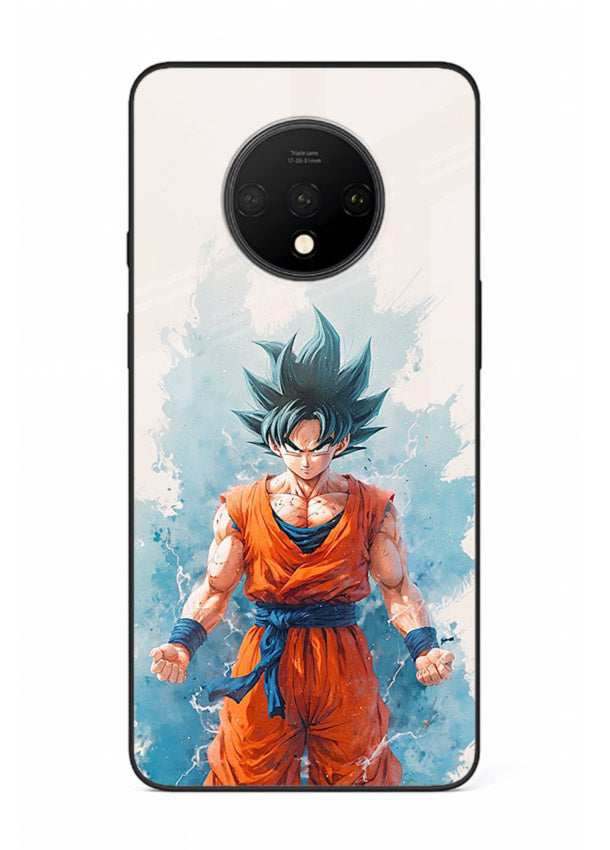 goku blue aura power anime art OnePlus 7T glass cover glowing dbz transformation case