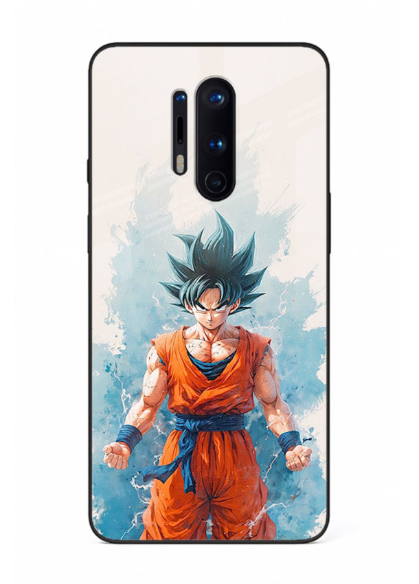 goku blue aura power anime art OnePlus 8 Pro glass cover glowing dbz transformation case