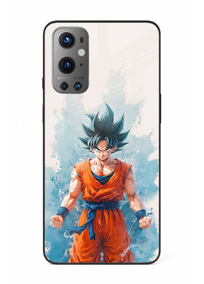 goku blue aura power anime art OnePlus 9 glass cover glowing dbz transformation case