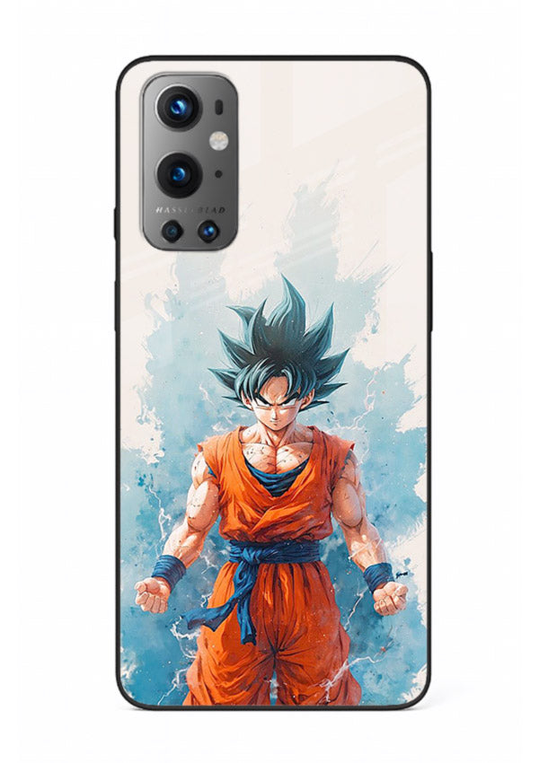 goku blue aura power anime art OnePlus 9 glass cover glowing dbz transformation case