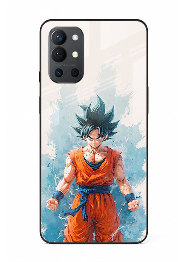 goku blue aura power anime art OnePlus 9R glass cover glowing dbz transformation case