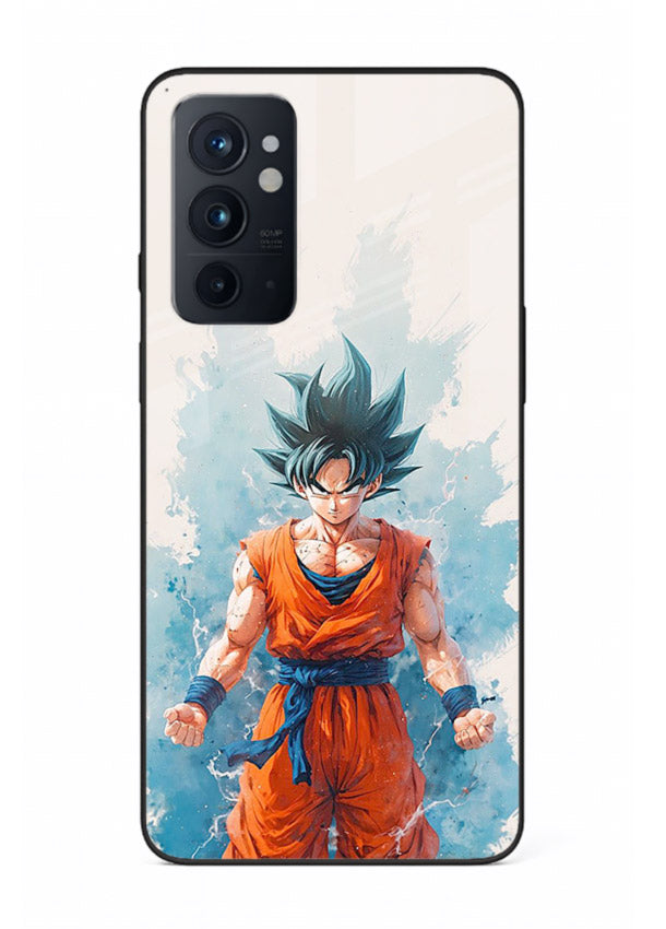 goku blue aura power anime art OnePlus 9RT glass cover glowing dbz transformation case