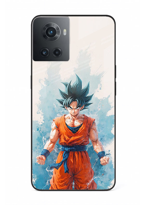 goku blue aura power anime art OnePlus 10R glass cover glowing dbz transformation case