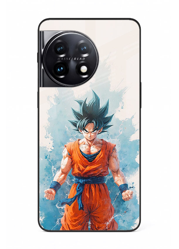 goku blue aura power anime art OnePlus 11 glass cover glowing dbz transformation case