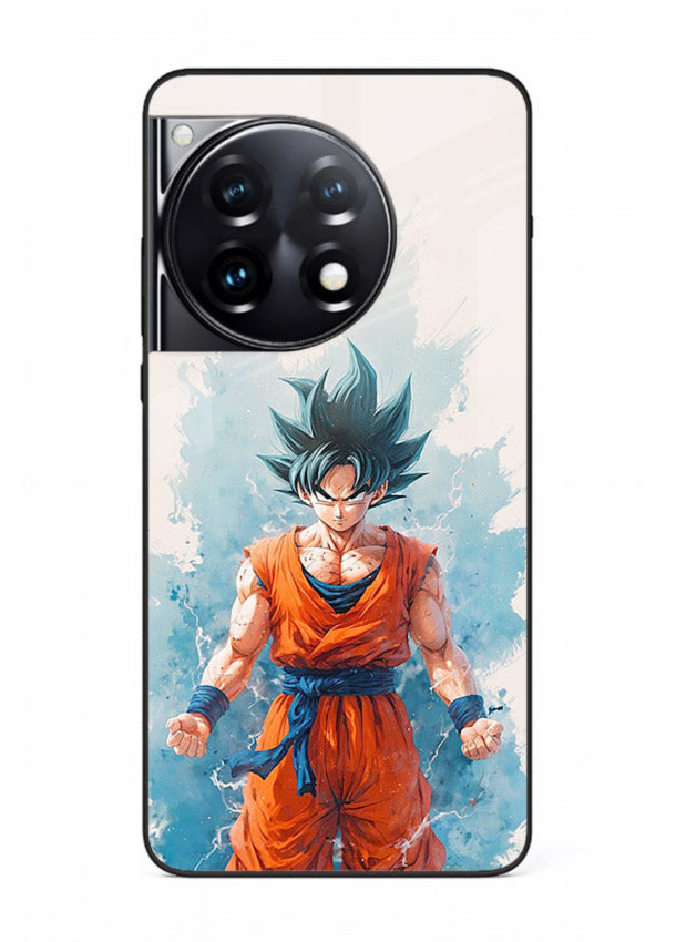 goku blue aura power anime art OnePlus 12R glass cover glowing dbz transformation case